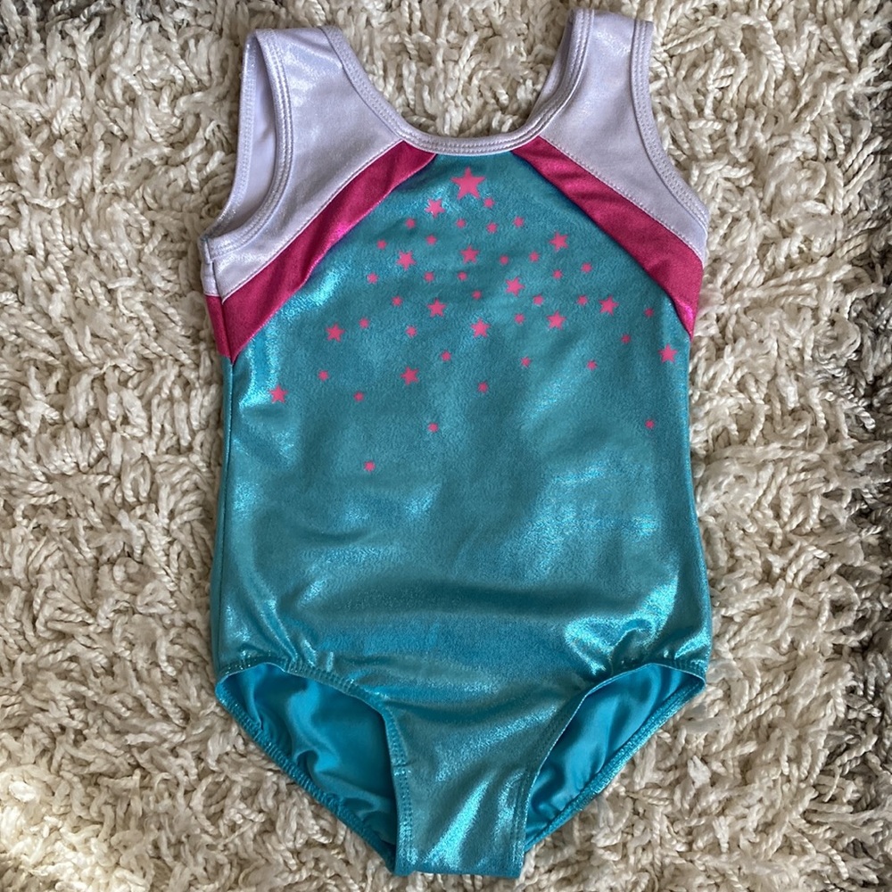 Leotard Dance Gymnastics Blue Pink Star Size Small 6